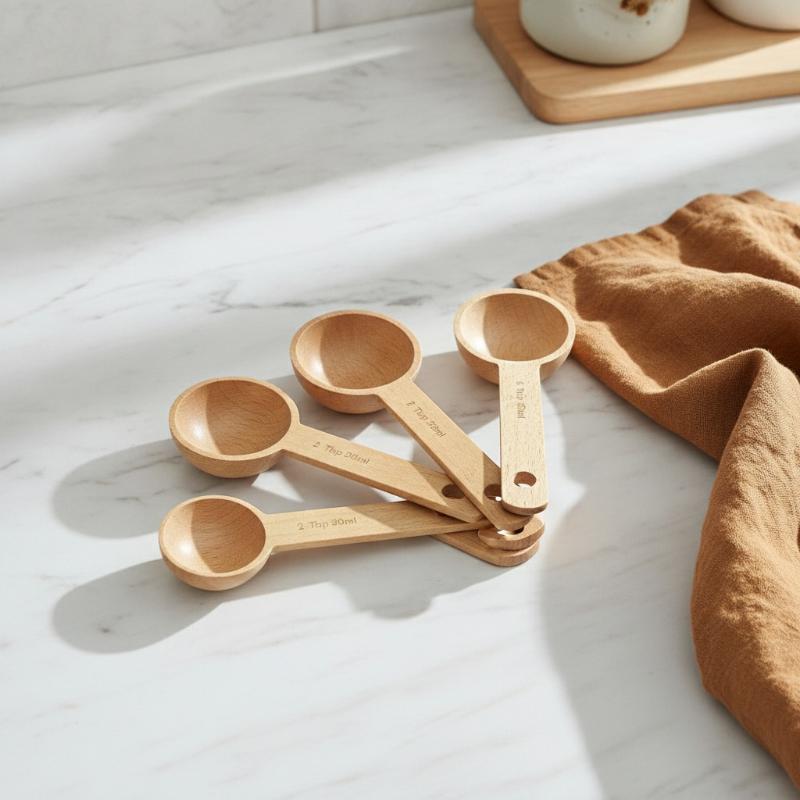 Kitchen Gadgets Gift - Wooden Measuring Spoon 7.5-45ML Portable Beech